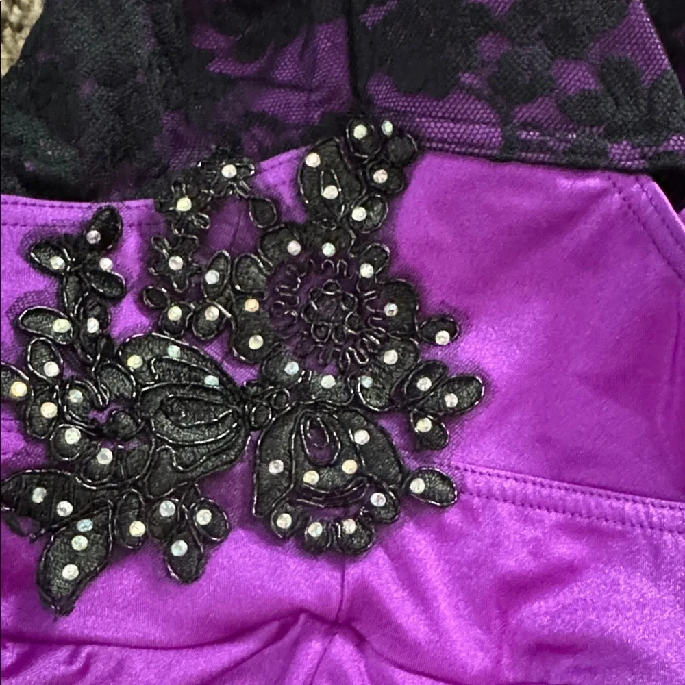 Weissman XLC XL Child’s Purple and Black Lace Dance Dress with Built in Shorts